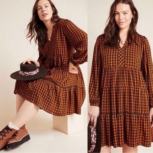 Anthropologie Maeve buffalo plaid tiered dress